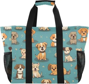 ALAZA Cute Funny Dogs Waterproof Beach Tote Bags