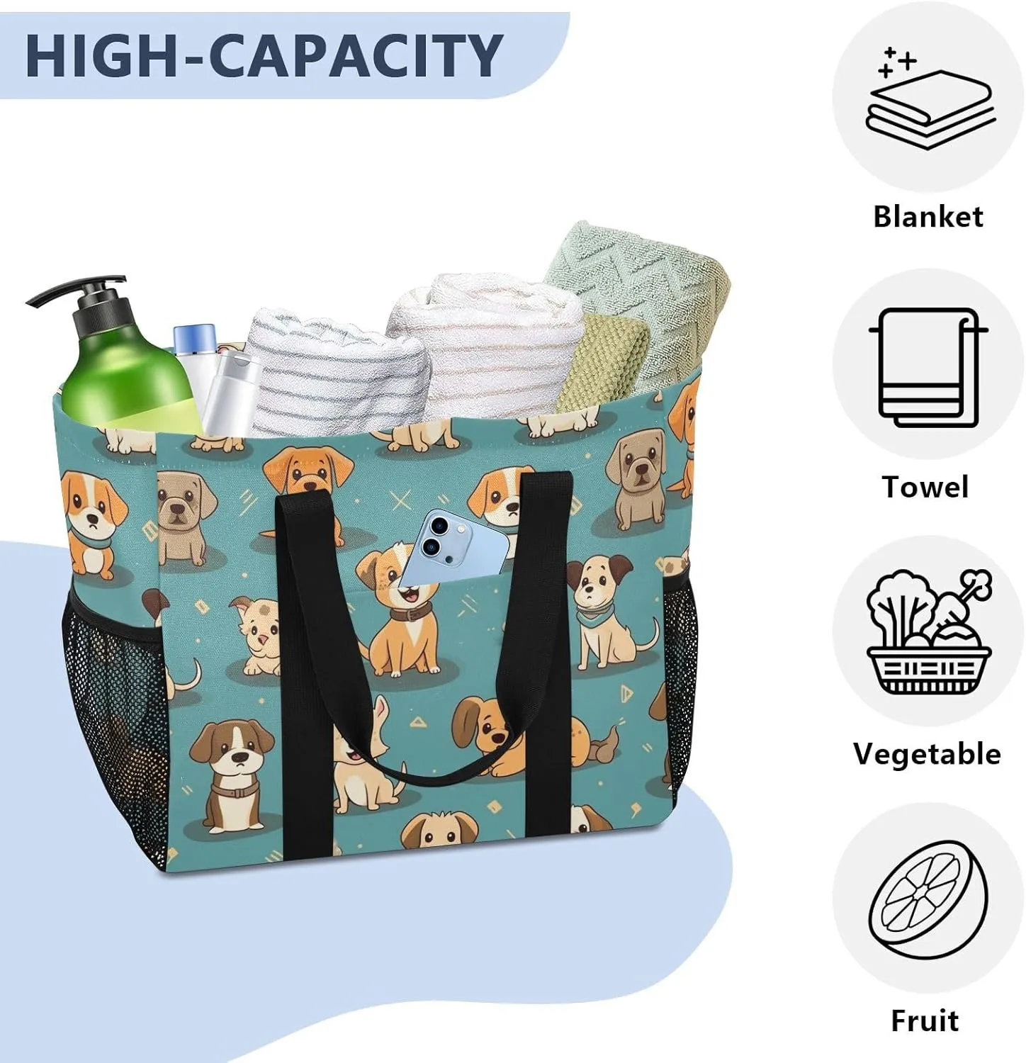 ALAZA Cute Funny Dogs Waterproof Beach Tote Bags