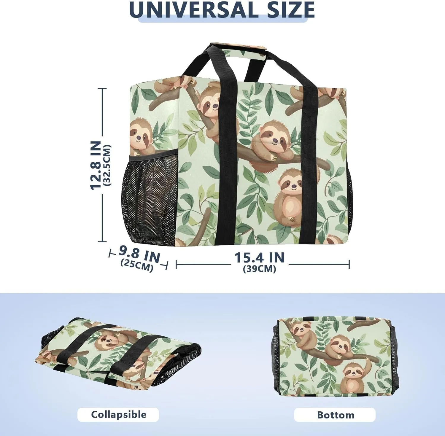 ALAZA Cute Sloth and Palm Leaves Seamlee Waterproof Beach Tote Bags