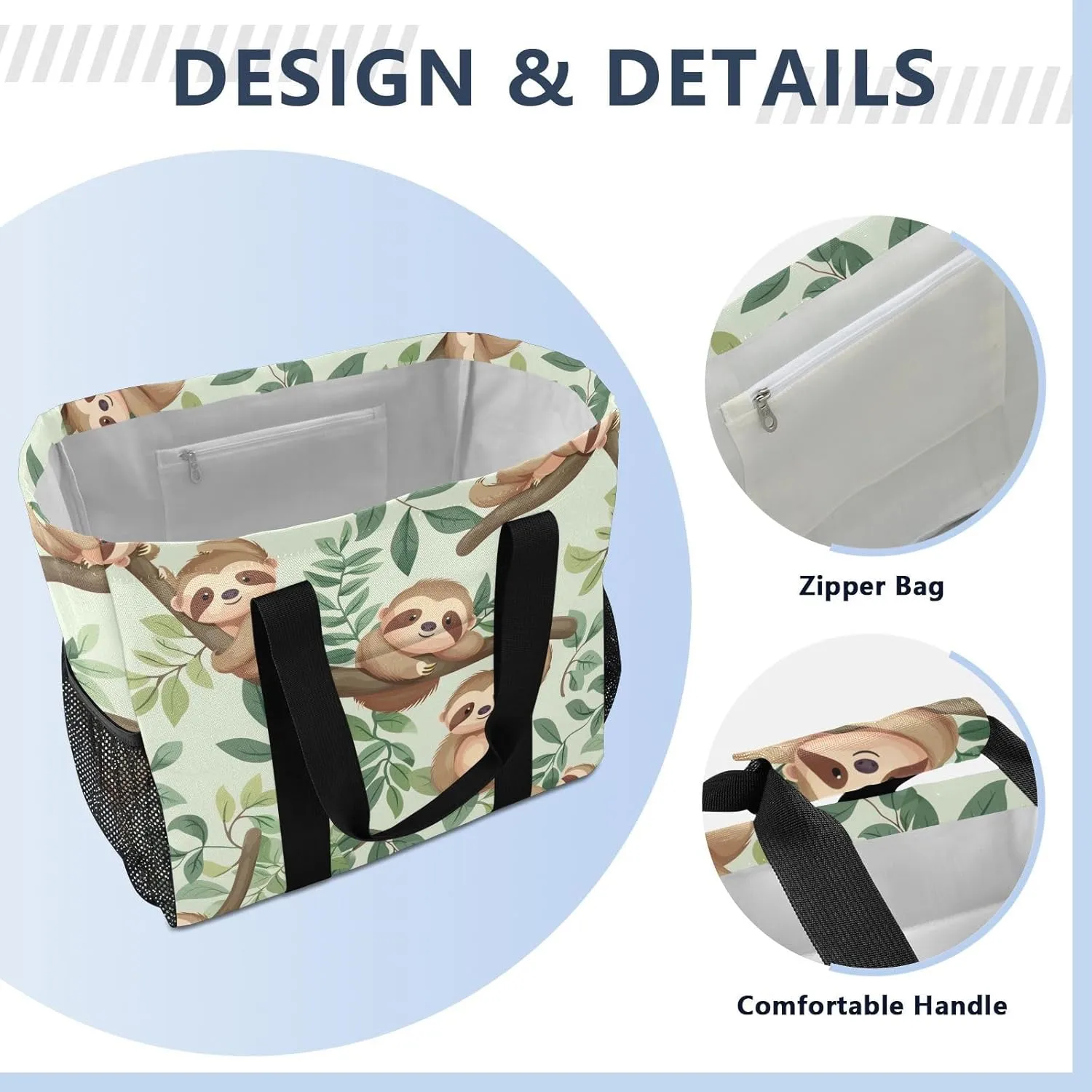 ALAZA Cute Sloth and Palm Leaves Seamlee Waterproof Beach Tote Bags