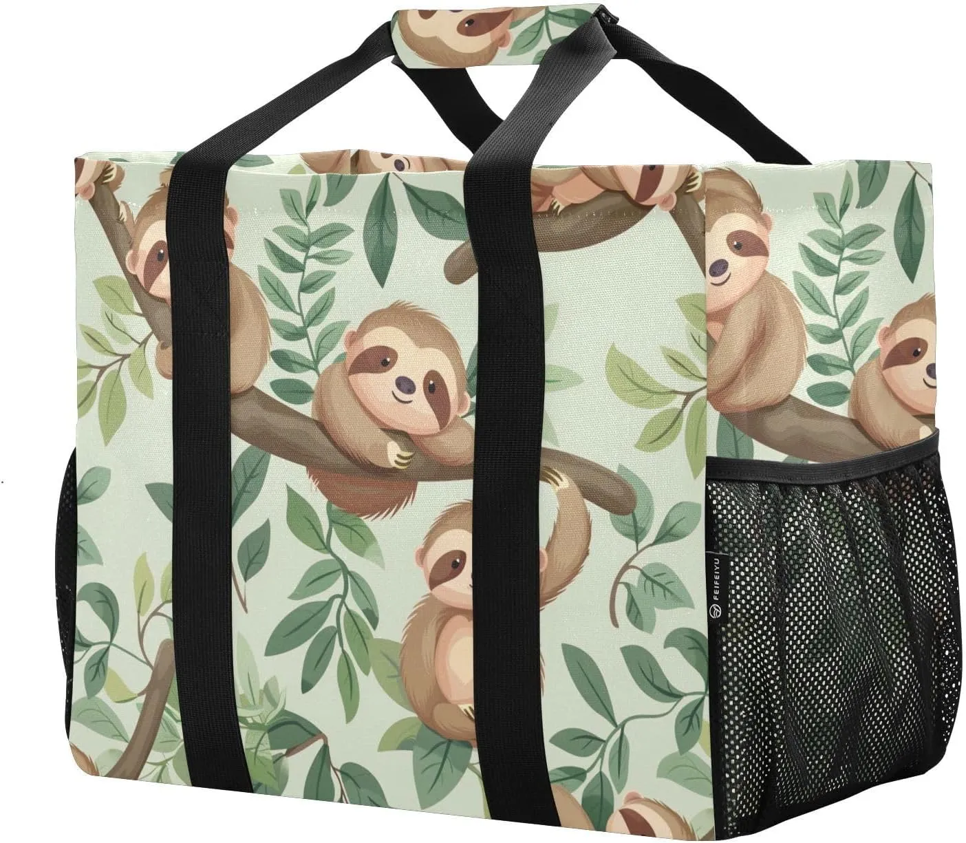 ALAZA Cute Sloth and Palm Leaves Seamlee Waterproof Beach Tote Bags