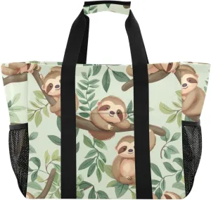 ALAZA Cute Sloth and Palm Leaves Seamlee Waterproof Beach Tote Bags