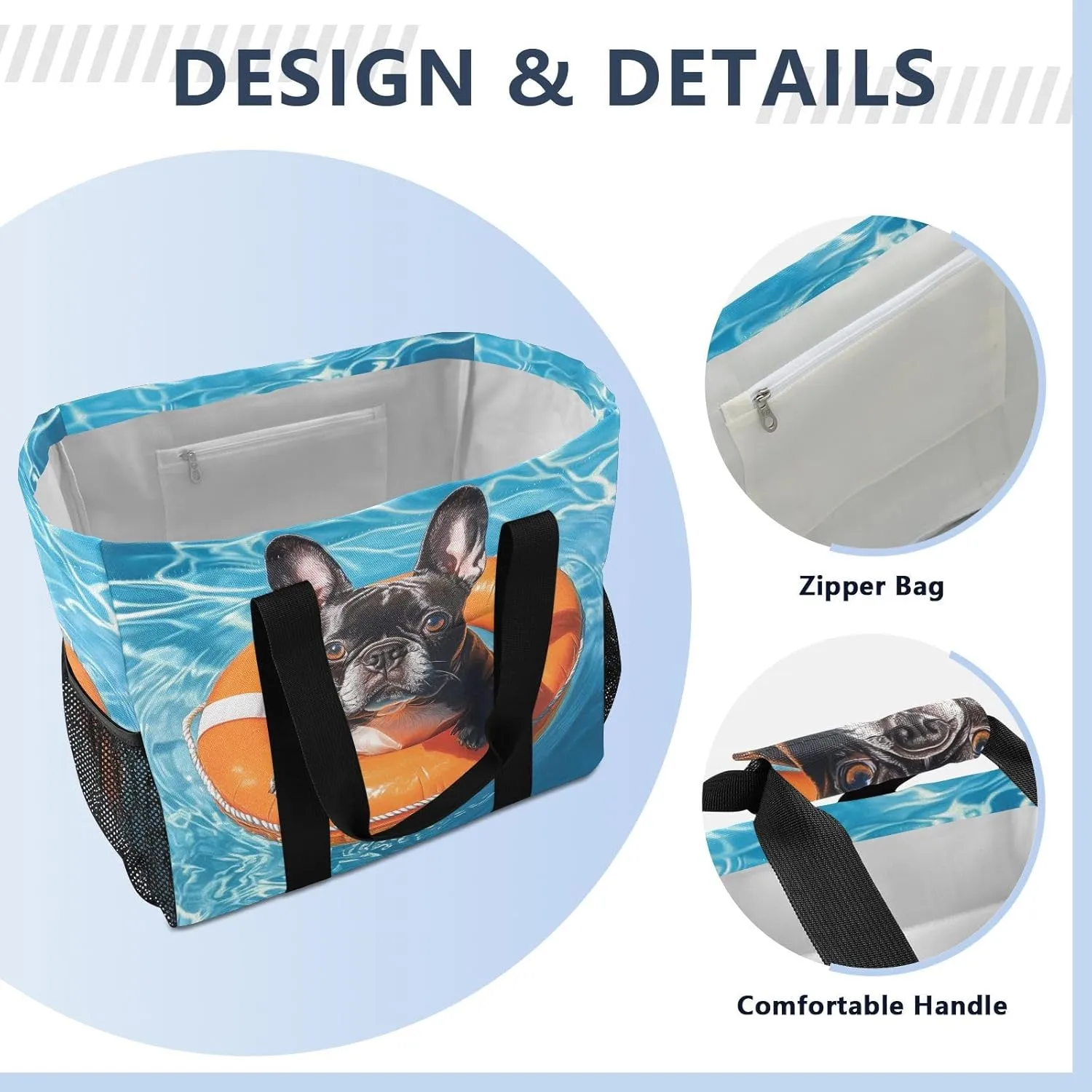 ALAZA French Bulldog Driving Car with Balloons Dog Waterproof Beach Tote Bags