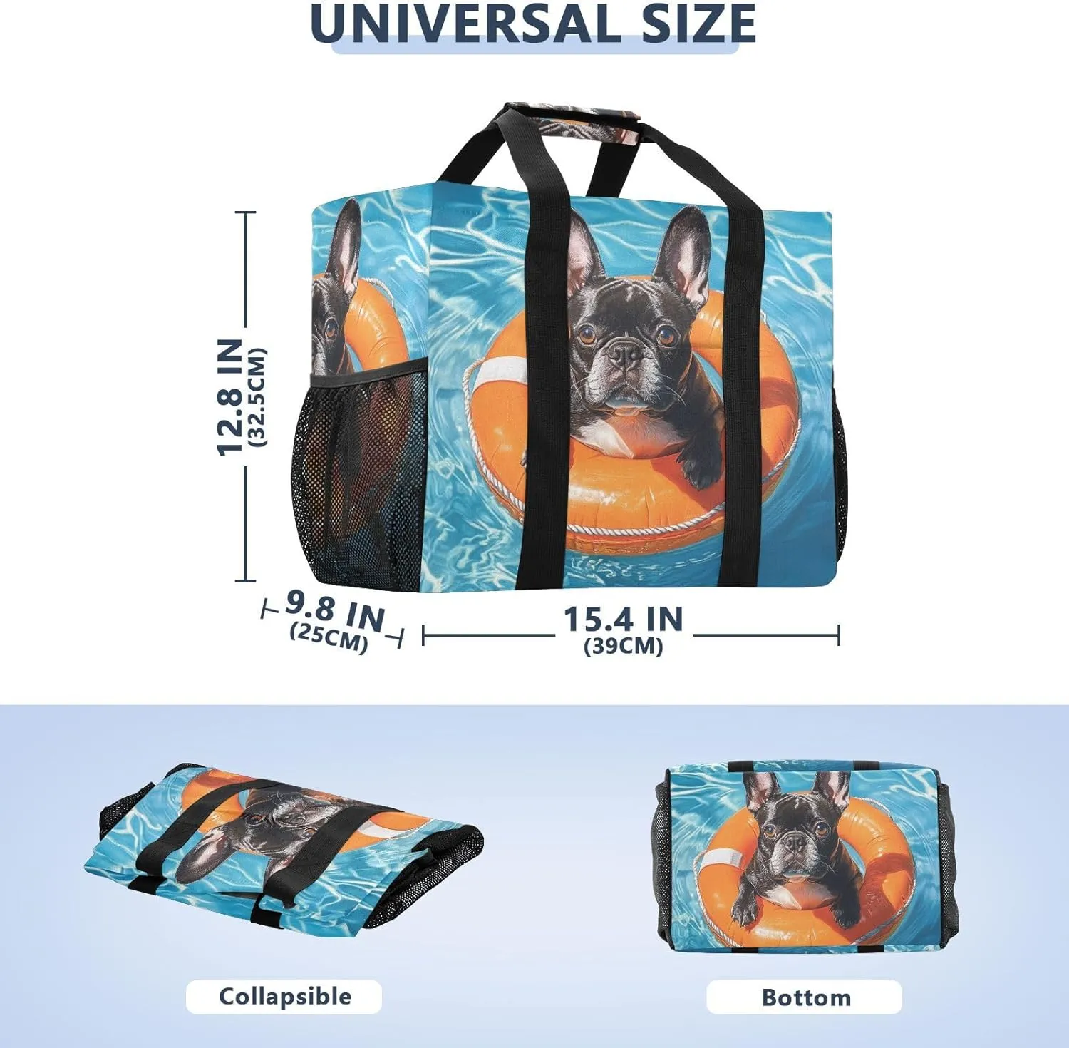 ALAZA French Bulldog Driving Car with Balloons Dog Waterproof Beach Tote Bags
