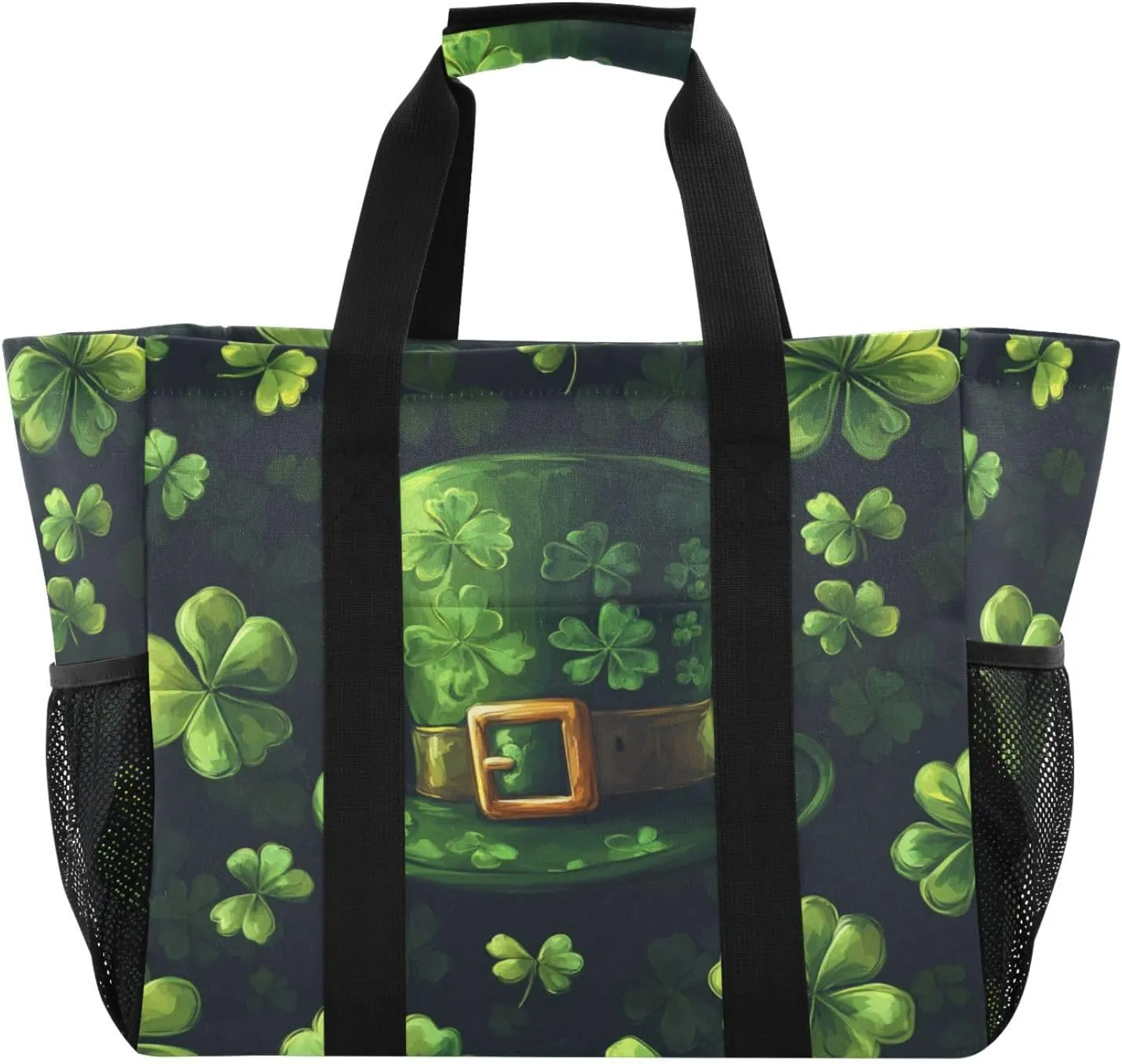 ALAZA Happy St. Patrick's Day Shamrock Dinosaur Waterproof Beach Tote Bags