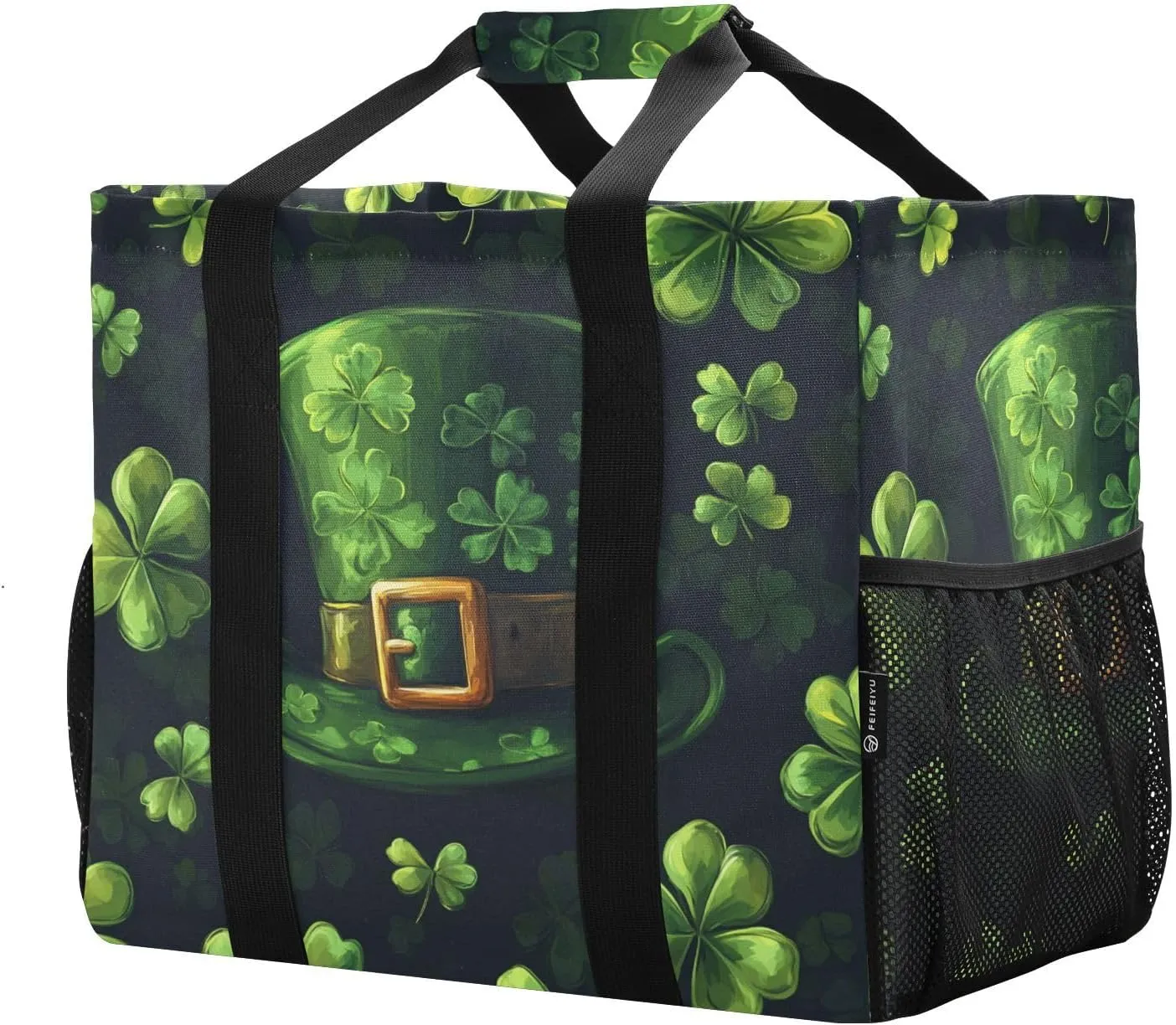 ALAZA Happy St. Patrick's Day Shamrock Dinosaur Waterproof Beach Tote Bags