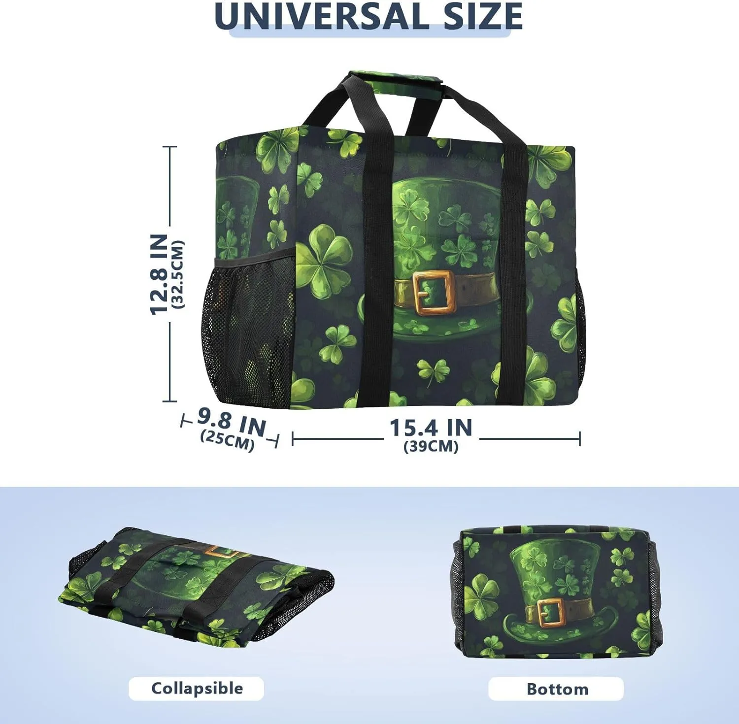 ALAZA Happy St. Patrick's Day Shamrock Dinosaur Waterproof Beach Tote Bags