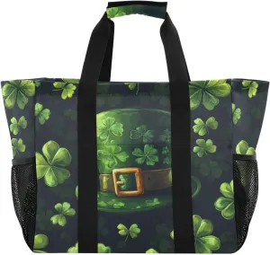 ALAZA Happy St. Patrick's Day Shamrock Dinosaur Waterproof Beach Tote Bags