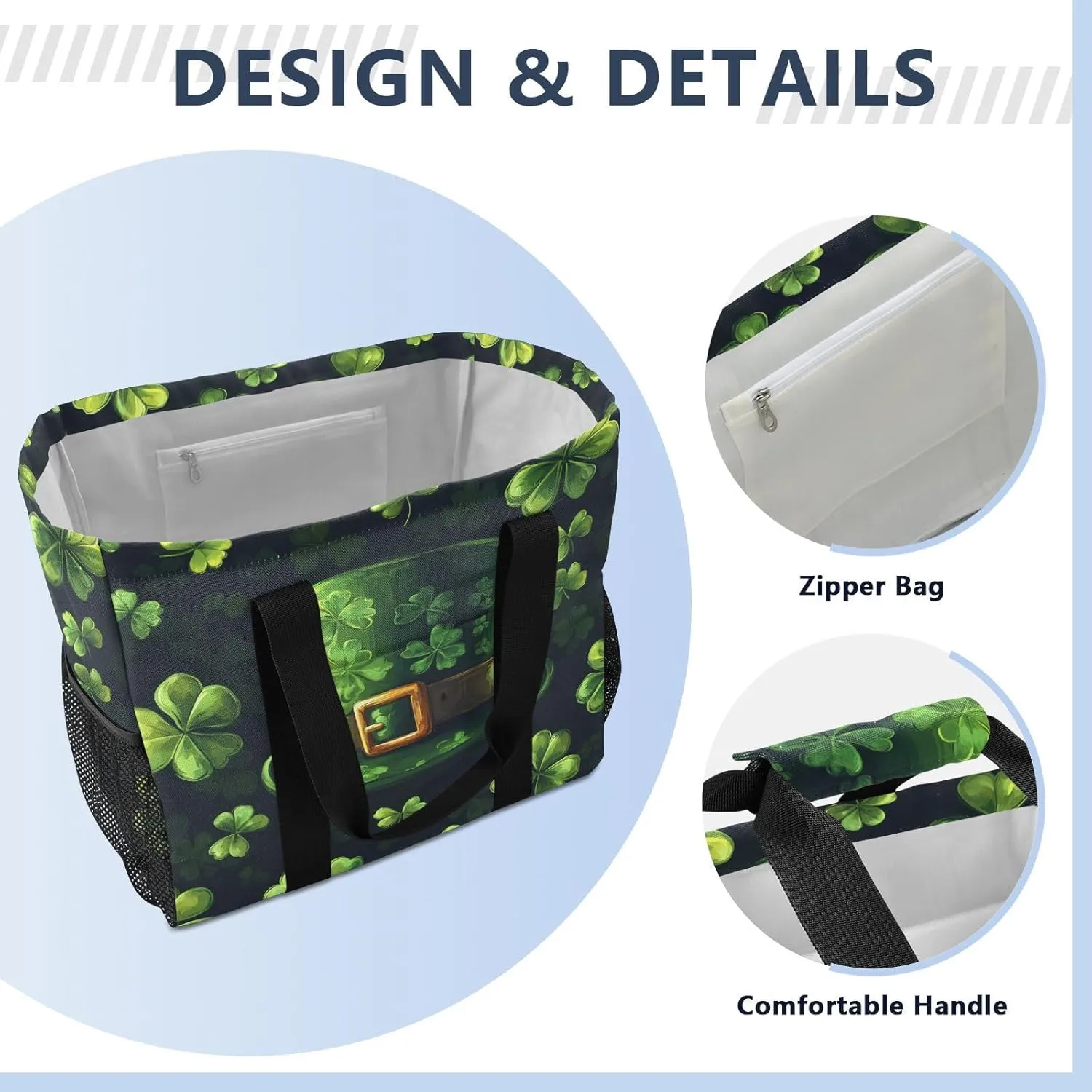 ALAZA Happy St. Patrick's Day Shamrock Dinosaur Waterproof Beach Tote Bags