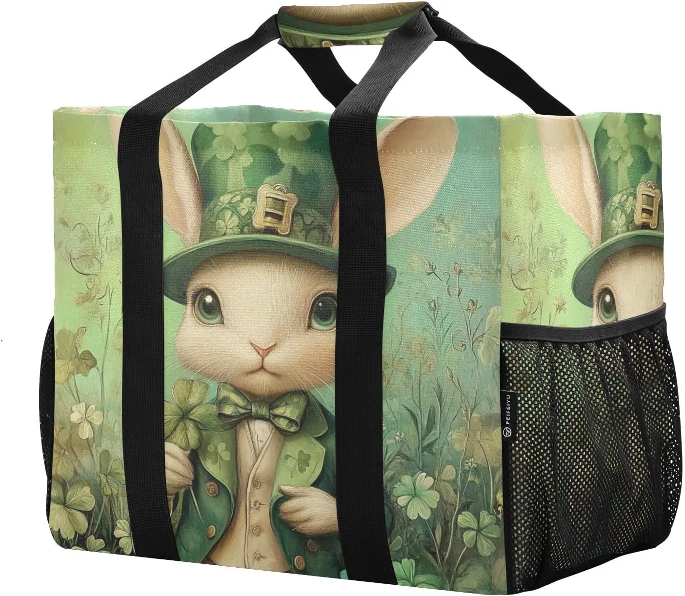 ALAZA St. Patricks Day Plaid Clover Leaves Waterproof Beach Tote Bags