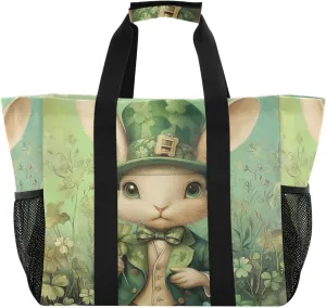 ALAZA St. Patricks Day Plaid Clover Leaves Waterproof Beach Tote Bags