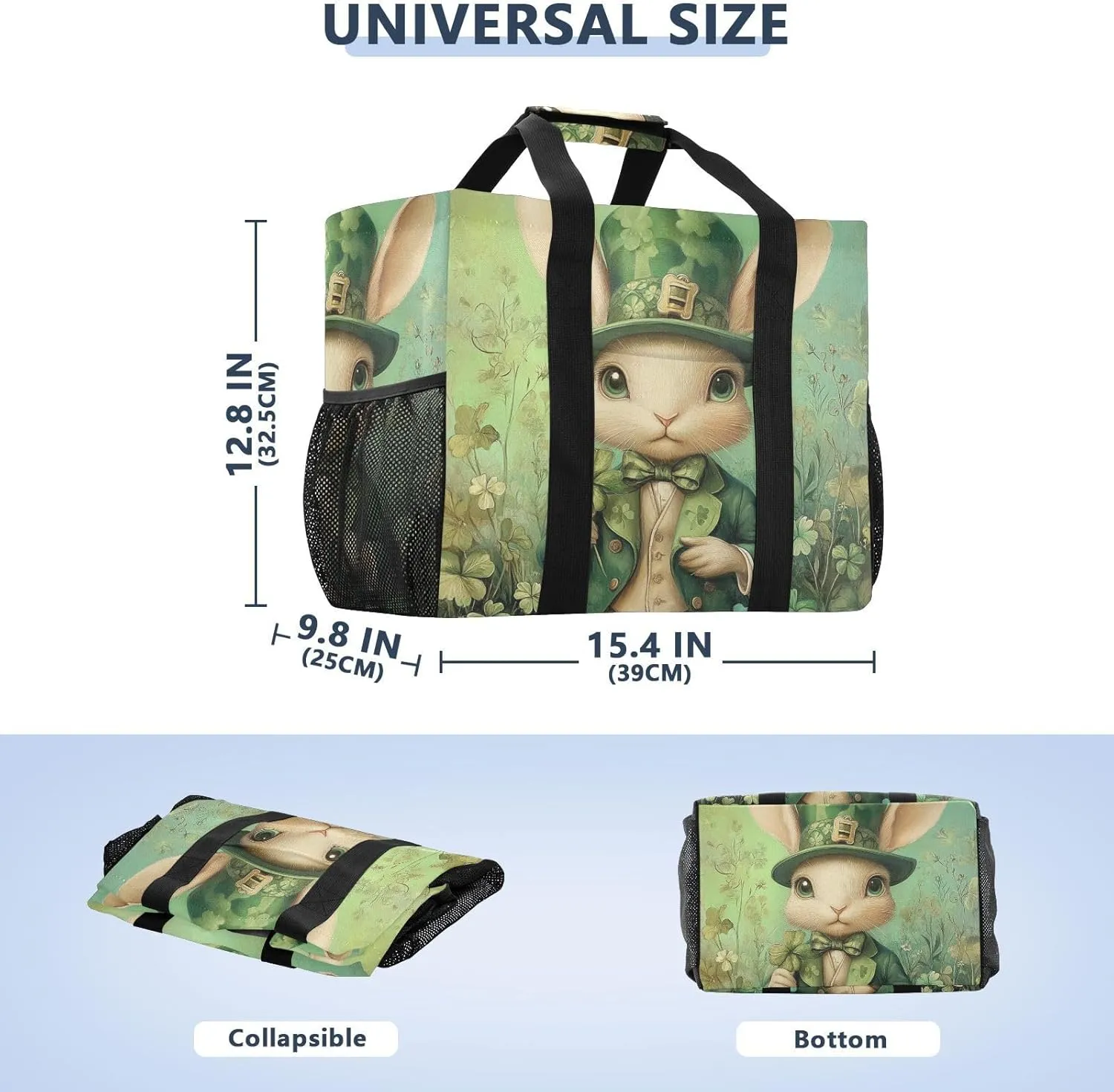 ALAZA St. Patricks Day Plaid Clover Leaves Waterproof Beach Tote Bags