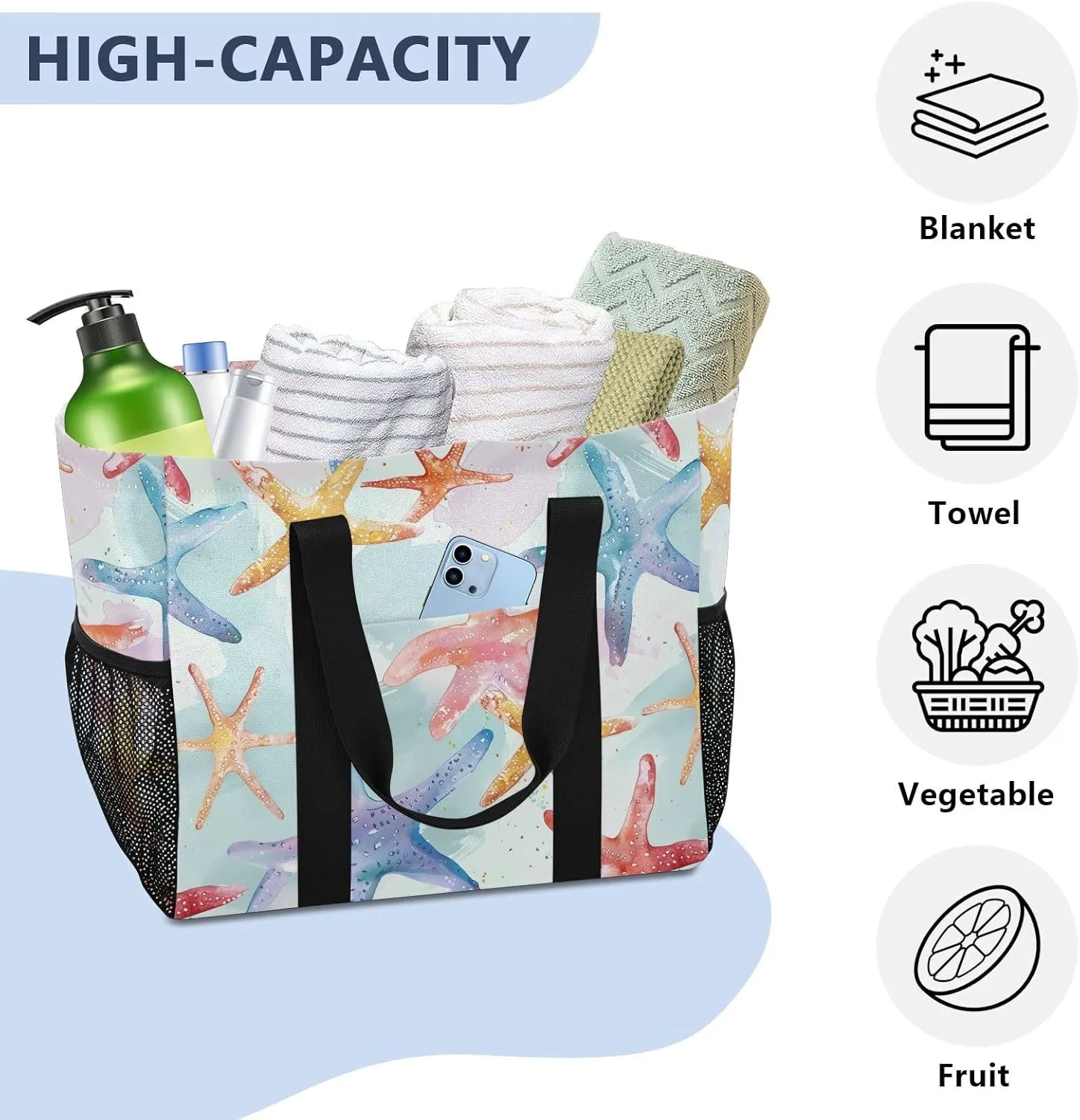 ALAZA Starfish Seamless Waterproof Beach Tote Bags