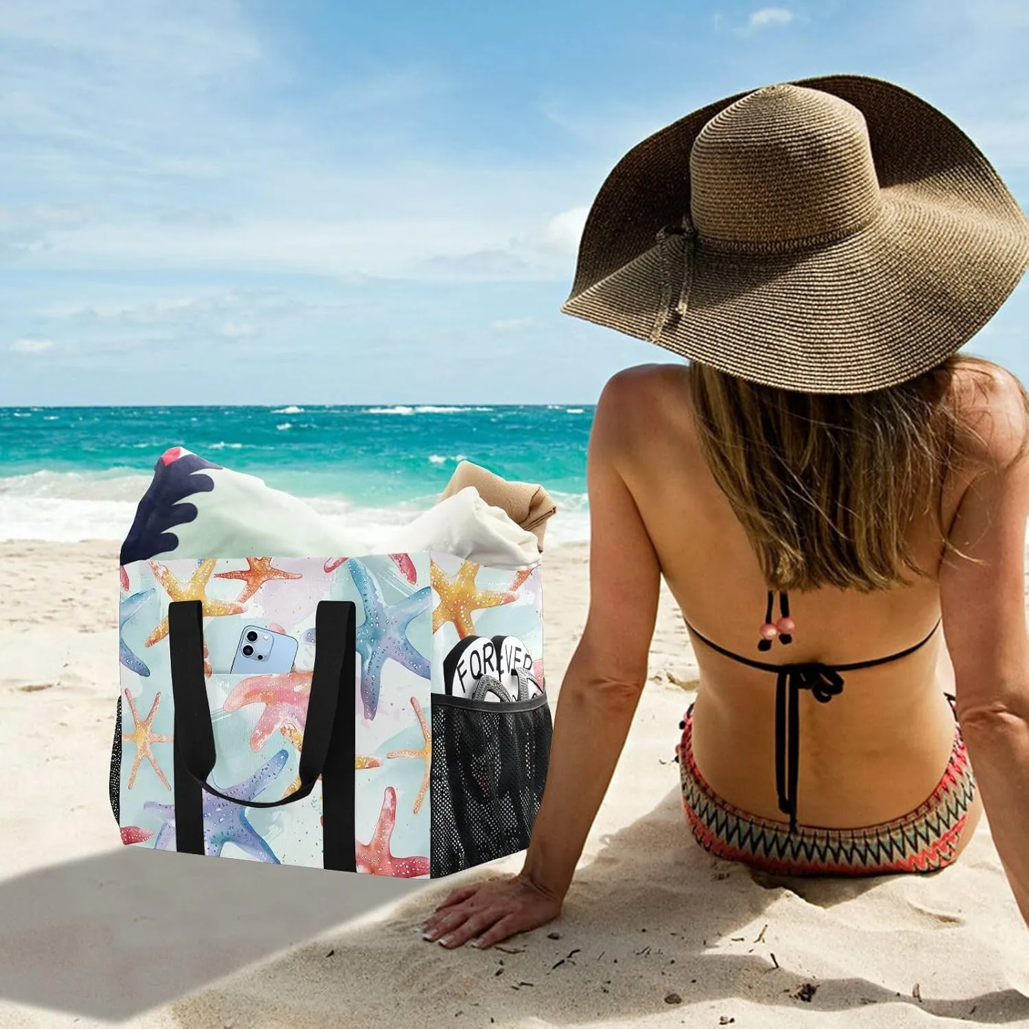 ALAZA Starfish Seamless Waterproof Beach Tote Bags