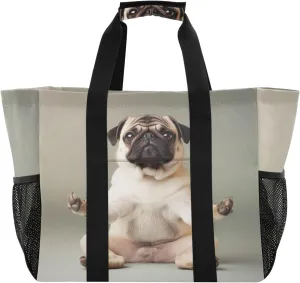 ALAZA Two Puppy Dogs with Sunglasses Flower Waterproof Beach Tote Bags