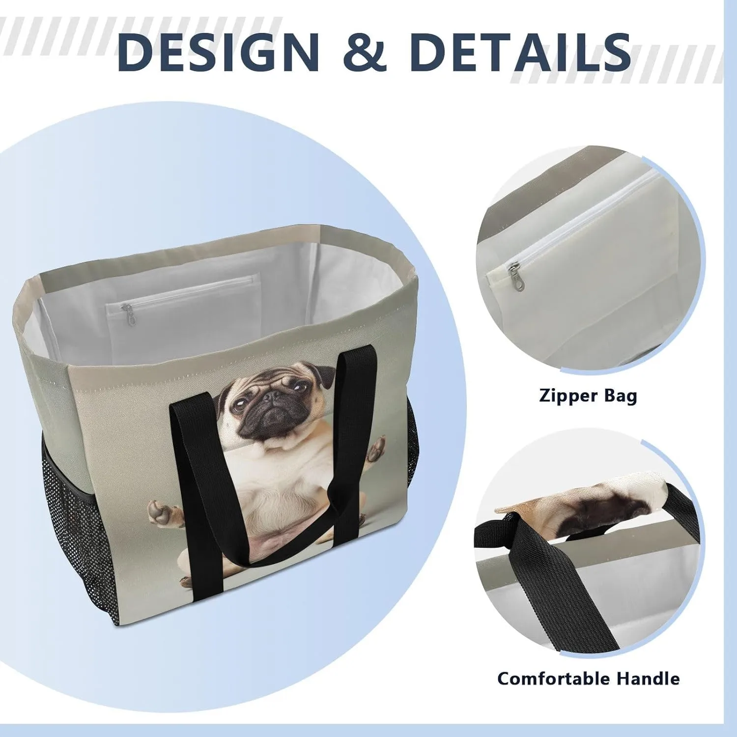 ALAZA Two Puppy Dogs with Sunglasses Flower Waterproof Beach Tote Bags