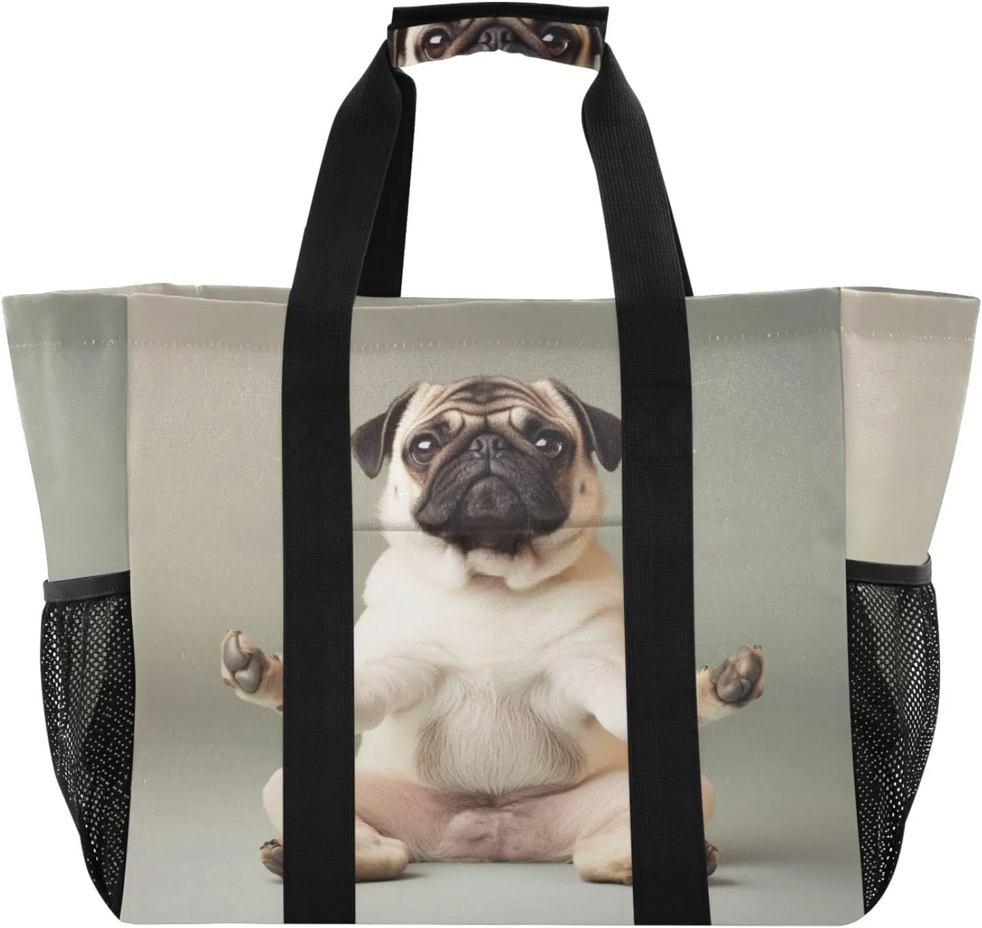 ALAZA Two Puppy Dogs with Sunglasses Flower Waterproof Beach Tote Bags