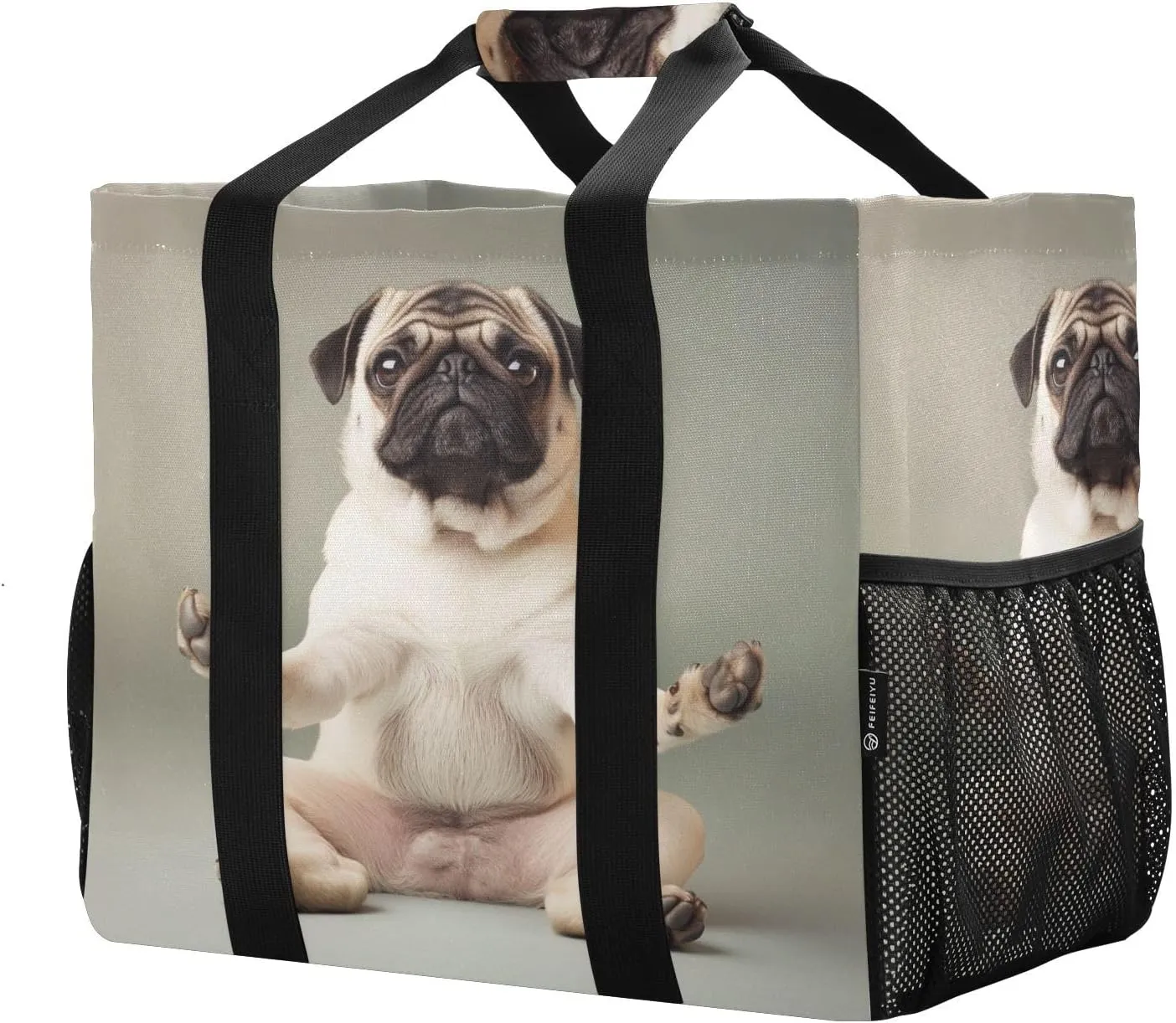 ALAZA Two Puppy Dogs with Sunglasses Flower Waterproof Beach Tote Bags