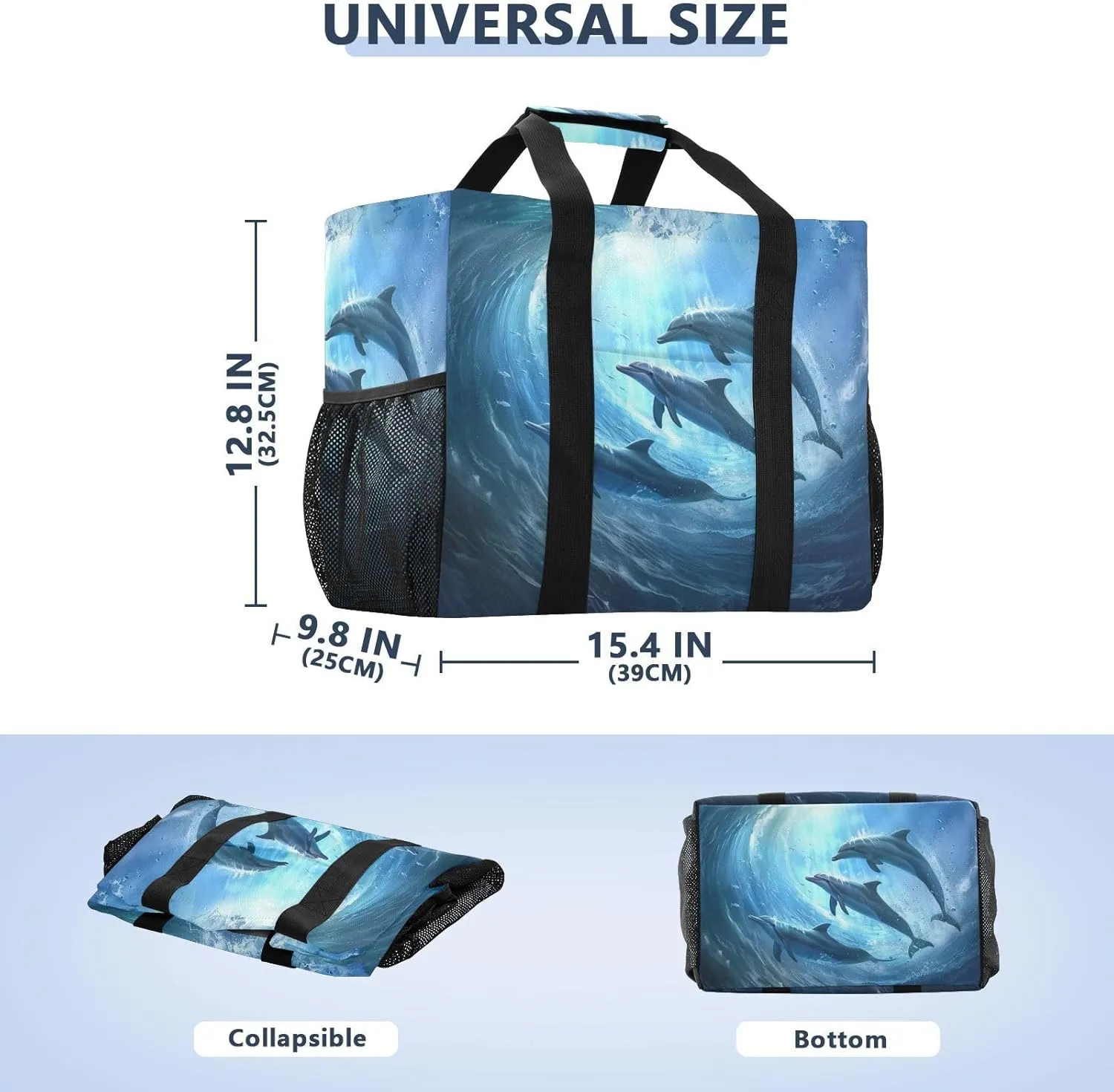 ALAZA Underwater World Dolpins Sand Ocean Waterproof Beach Tote Bags