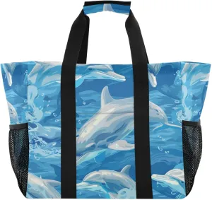 ALAZA Underwater World Dolpins Sand Ocean Waterproof Beach Tote Bags