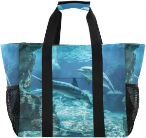 ALAZA Underwater World Dolpins Sand Ocean Waterproof Beach Tote Bags