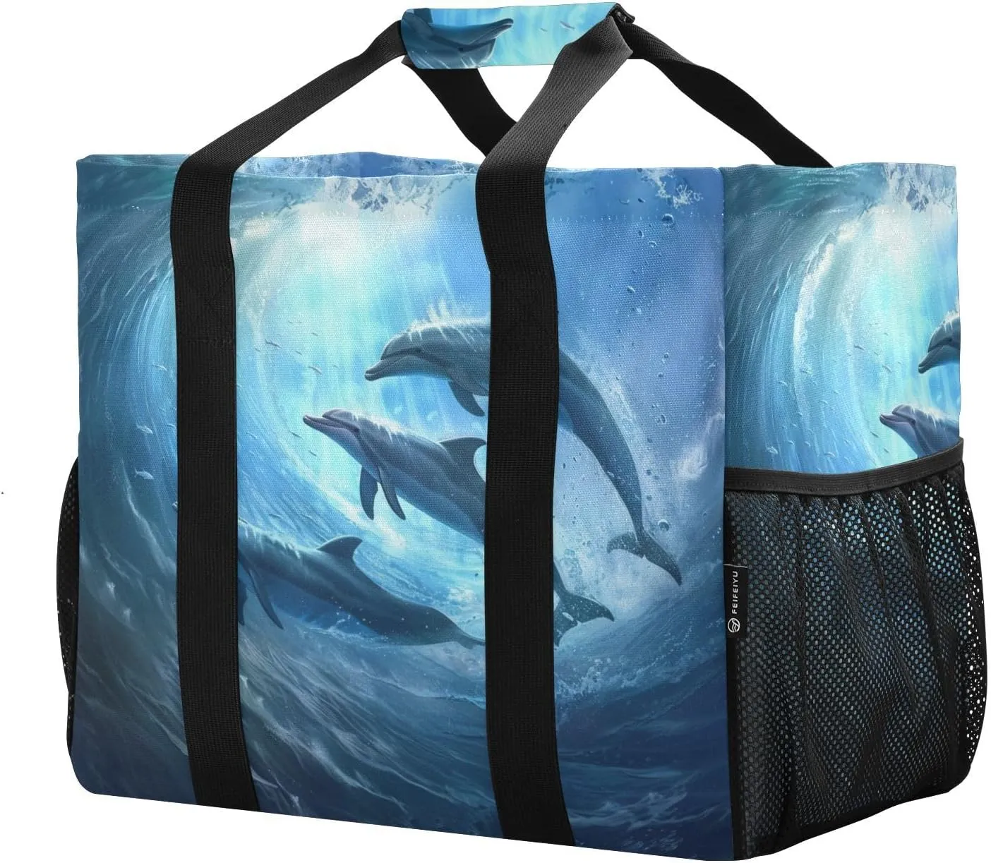 ALAZA Underwater World Dolpins Sand Ocean Waterproof Beach Tote Bags