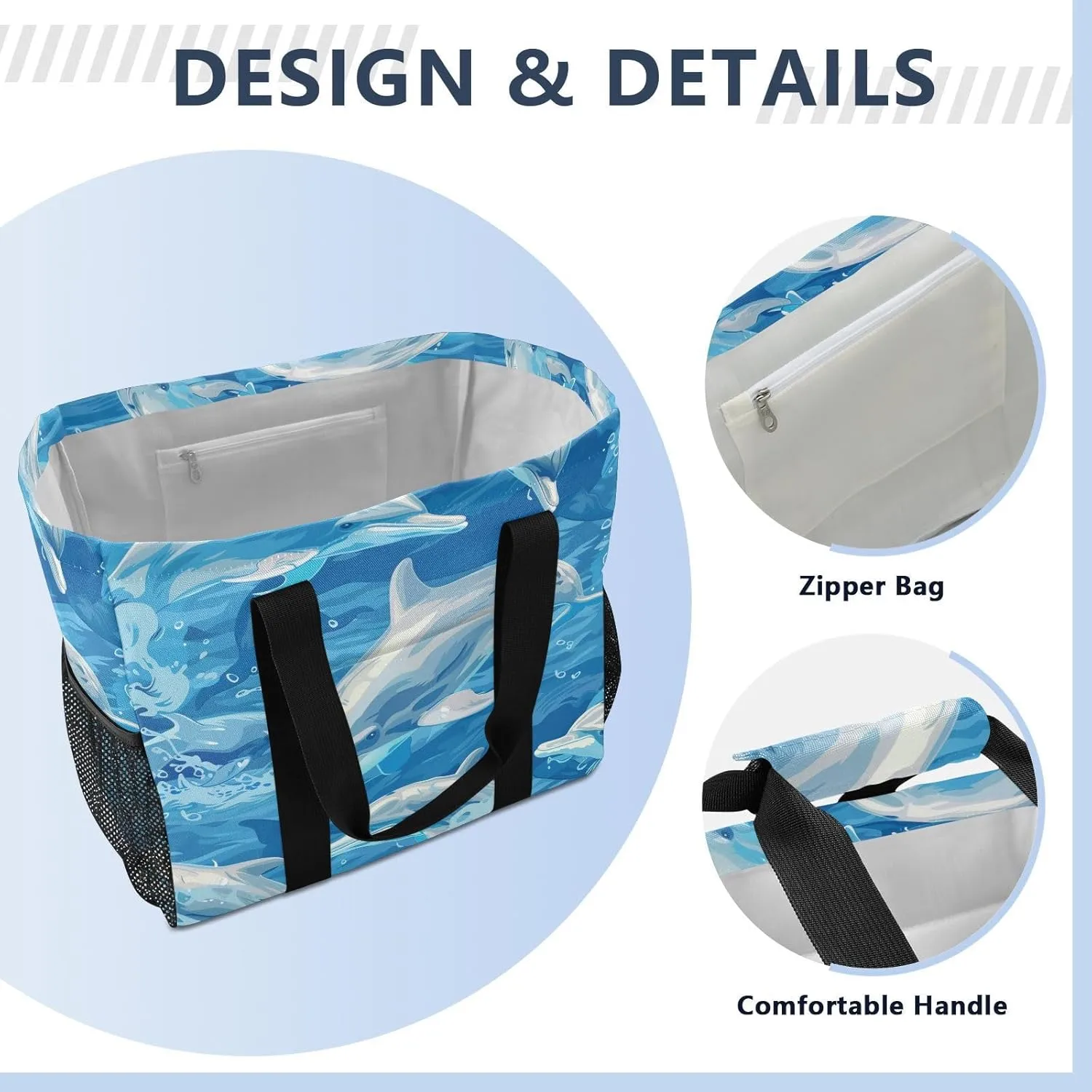 ALAZA Underwater World Dolpins Sand Ocean Waterproof Beach Tote Bags