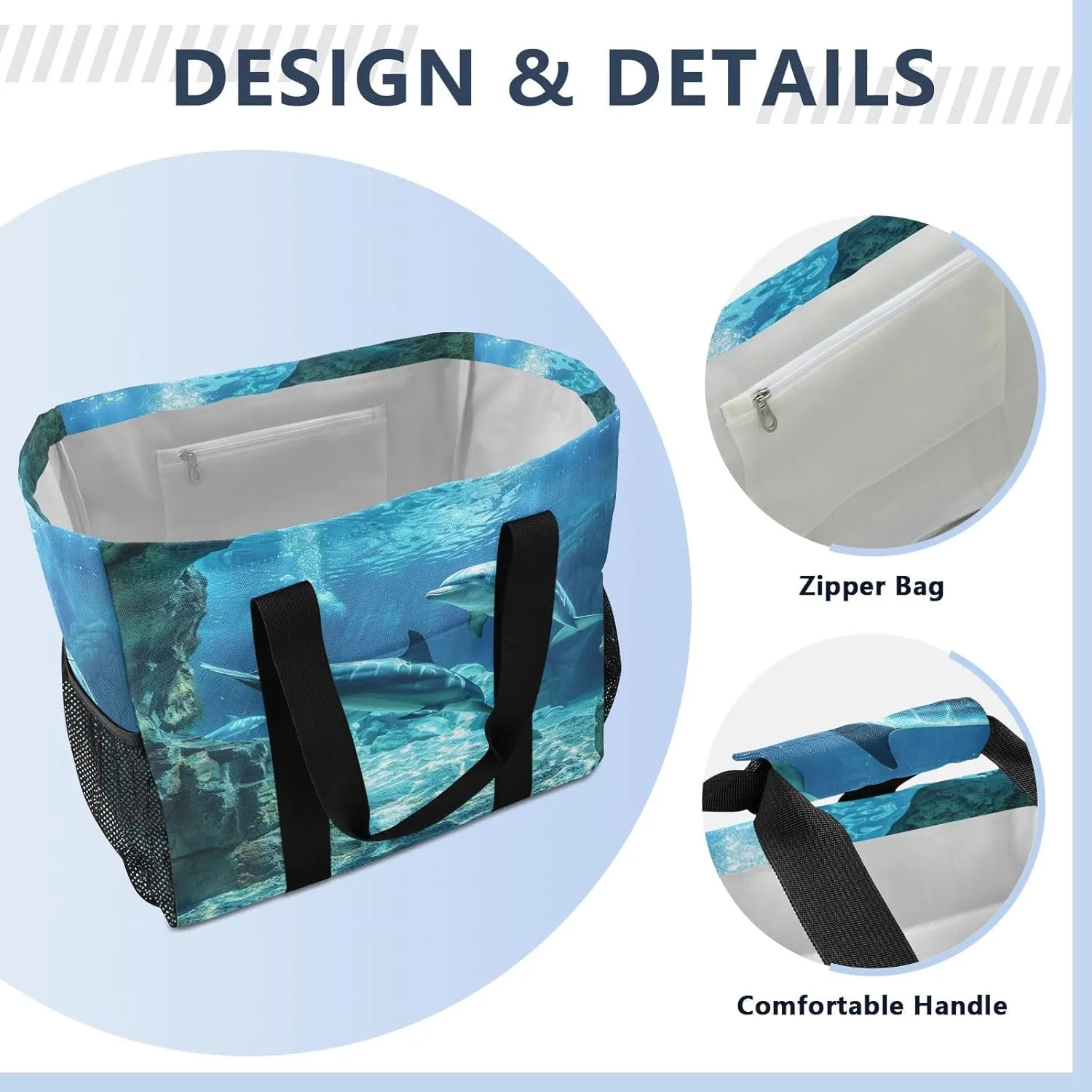 ALAZA Underwater World Dolpins Sand Ocean Waterproof Beach Tote Bags