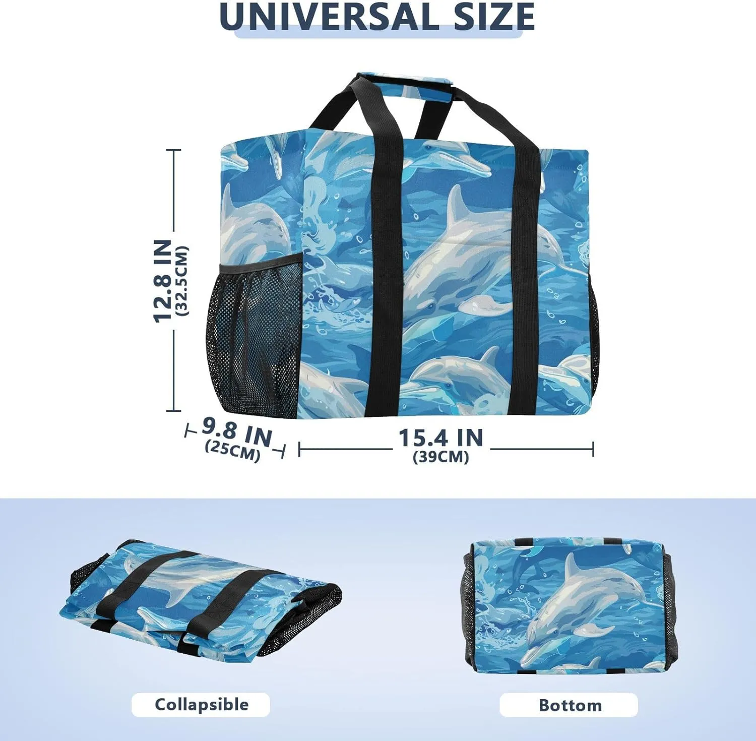 ALAZA Underwater World Dolpins Sand Ocean Waterproof Beach Tote Bags