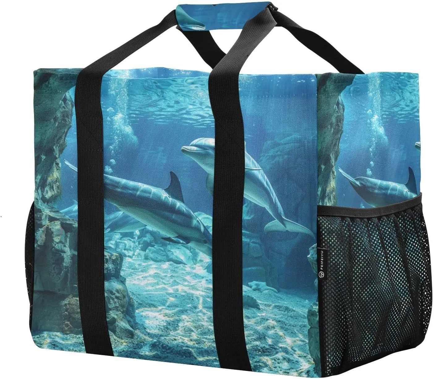 ALAZA Underwater World Dolpins Sand Ocean Waterproof Beach Tote Bags