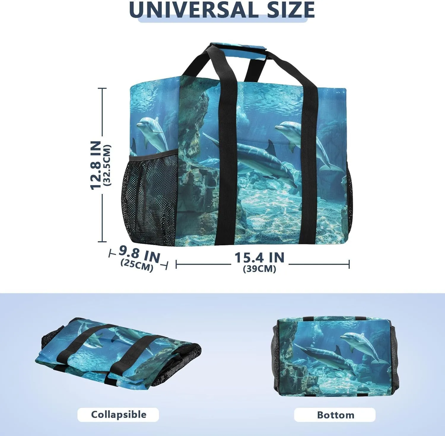 ALAZA Underwater World Dolpins Sand Ocean Waterproof Beach Tote Bags