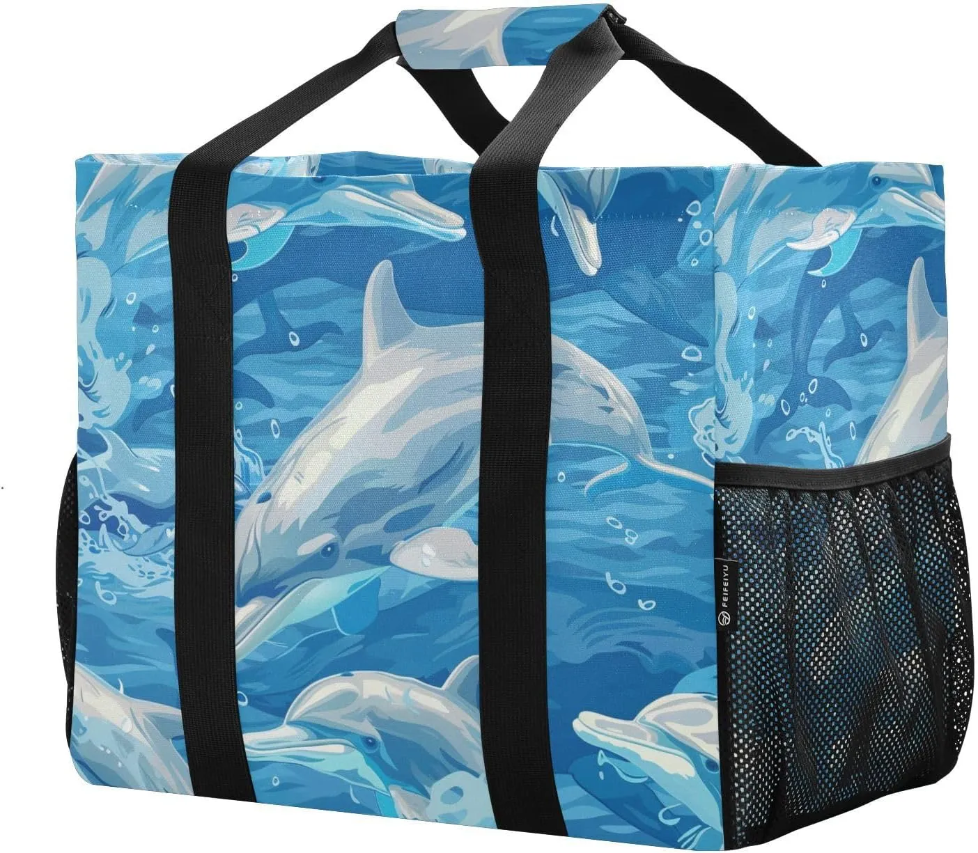 ALAZA Underwater World Dolpins Sand Ocean Waterproof Beach Tote Bags