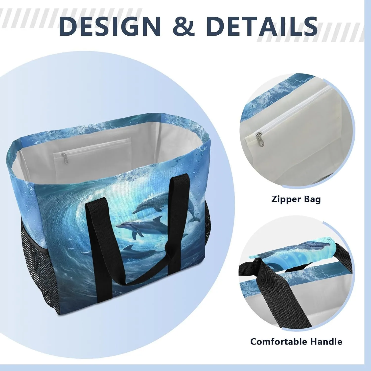 ALAZA Underwater World Dolpins Sand Ocean Waterproof Beach Tote Bags