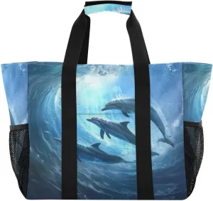 ALAZA Underwater World Dolpins Sand Ocean Waterproof Beach Tote Bags