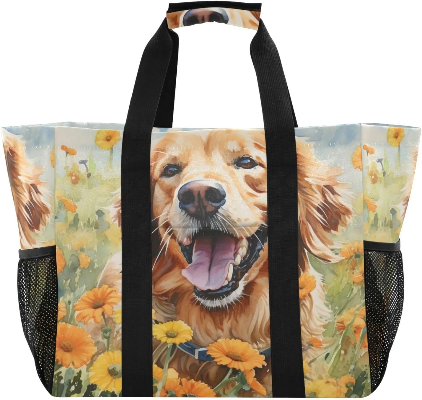 ALAZA Watercolor Dogs Starry Night Galaxy Waterproof Beach Tote Bags