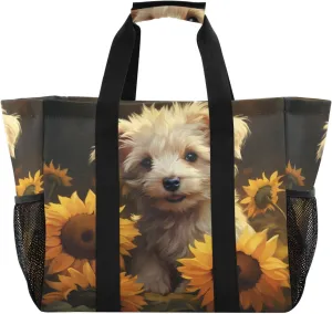 ALAZA Watercolor Dogs Starry Night Galaxy Waterproof Beach Tote Bags