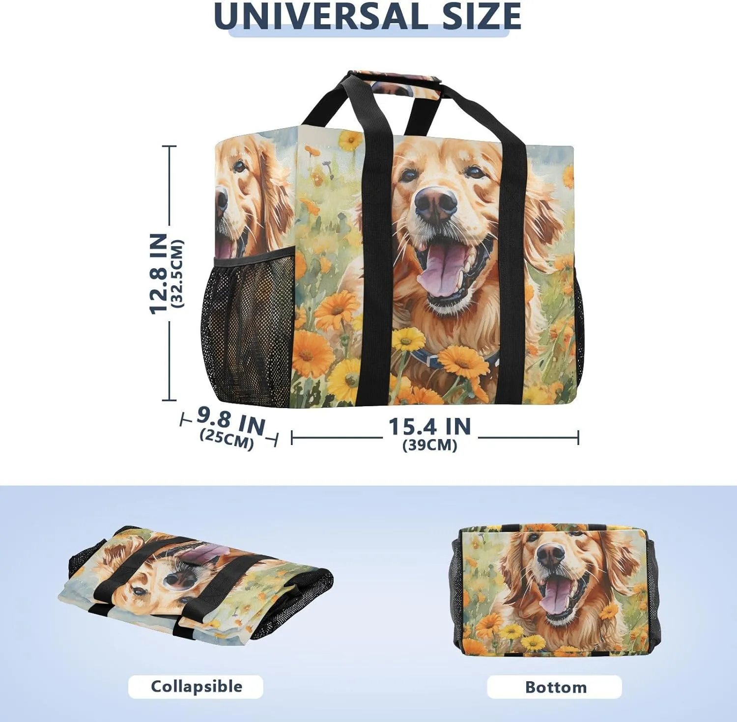 ALAZA Watercolor Dogs Starry Night Galaxy Waterproof Beach Tote Bags