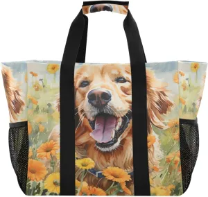 ALAZA Watercolor Dogs Starry Night Galaxy Waterproof Beach Tote Bags
