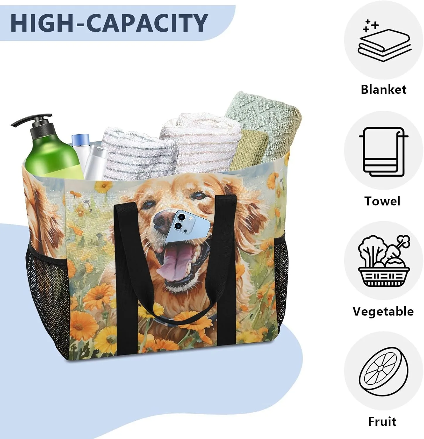 ALAZA Watercolor Dogs Starry Night Galaxy Waterproof Beach Tote Bags