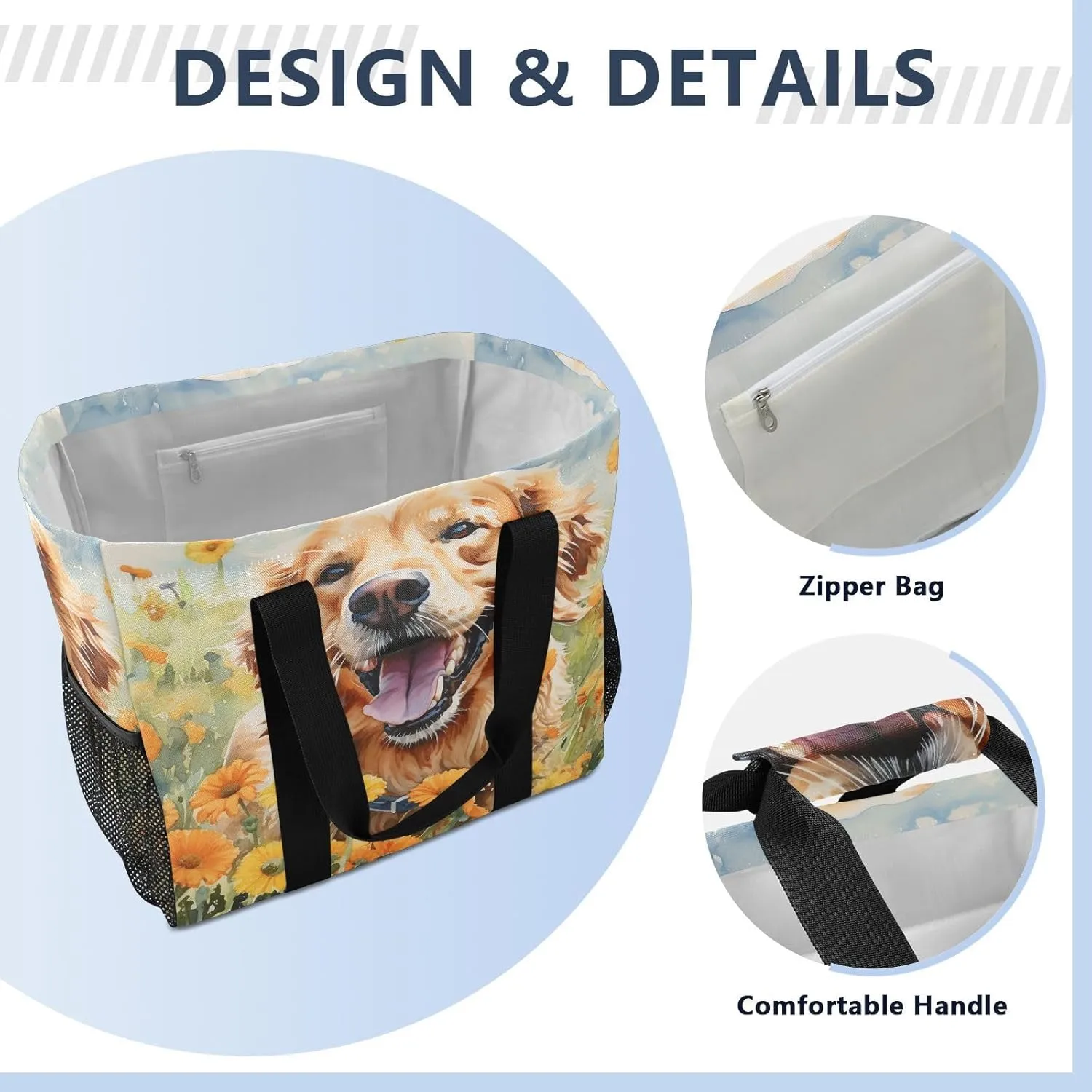 ALAZA Watercolor Dogs Starry Night Galaxy Waterproof Beach Tote Bags