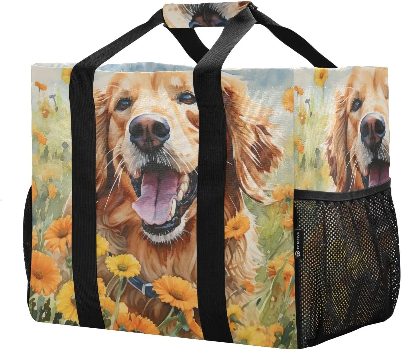 ALAZA Watercolor Dogs Starry Night Galaxy Waterproof Beach Tote Bags