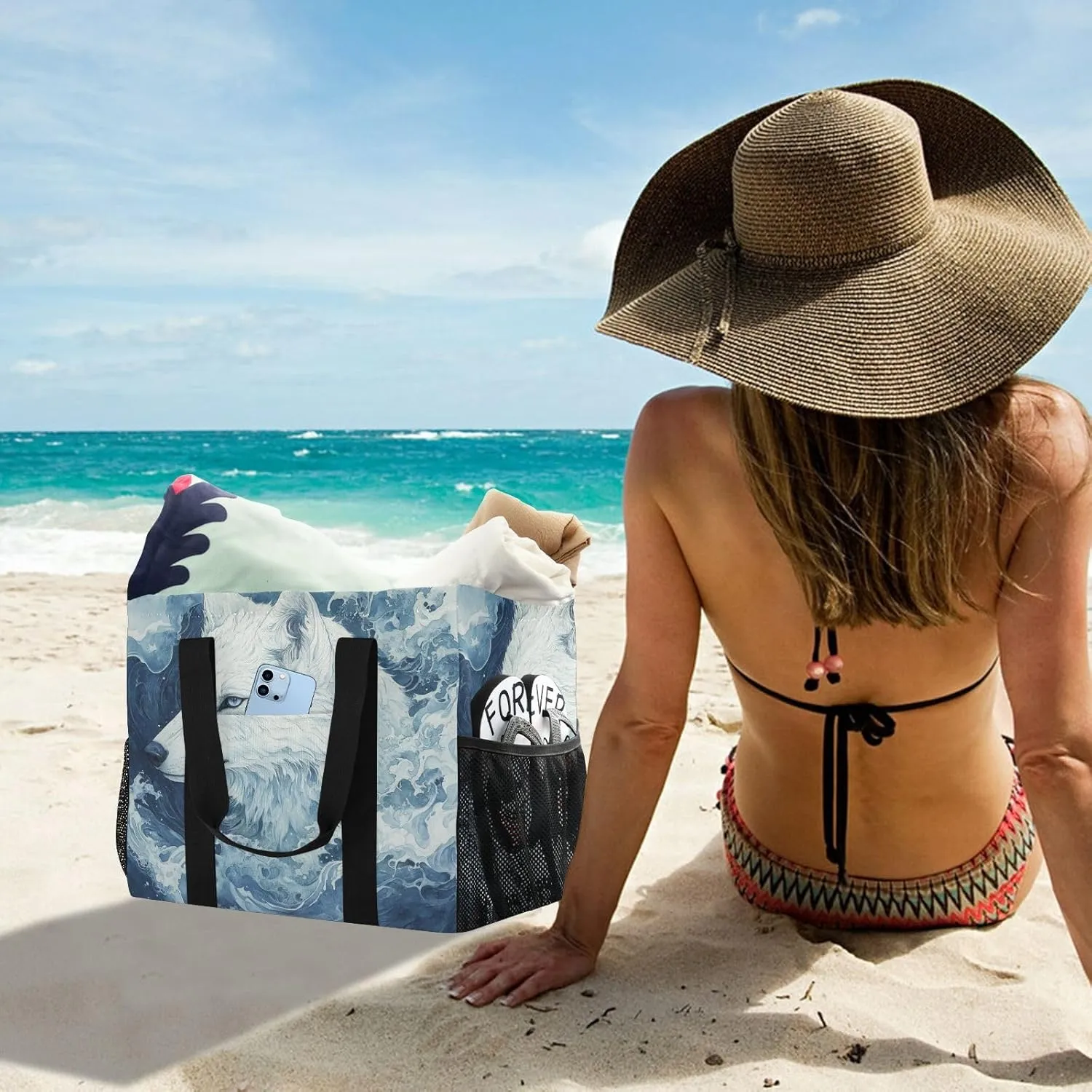 ALAZA Wolf New York City Waterproof Beach Tote Bags