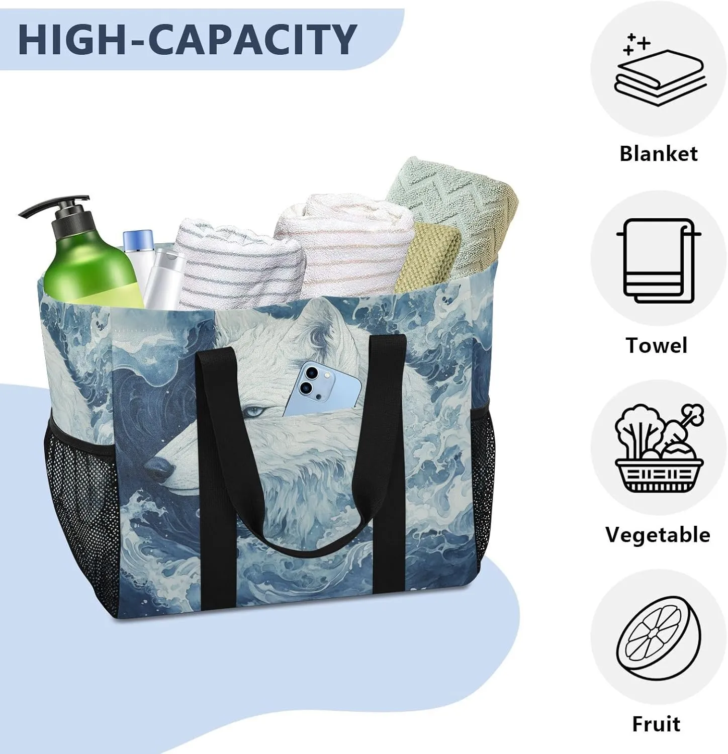 ALAZA Wolf New York City Waterproof Beach Tote Bags