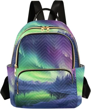 ALAZA Women Mini Backpack Purse Bag Lightweight Casual Daily Travel Backpack Milky Way in Night Forest Scene with Fog Back Pack Fashion Multipurpose Shoulder Bag,M
