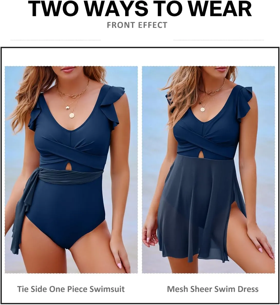 Aleumdr Women's One Piece Swimdress Ruffle Tummy Control Skirt Swimsuit Cross Wrap Cutout Split Hem Swim Dresses