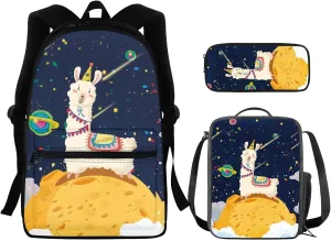 Alpaca School Bags for Girls 4-6 Set Toddler Girl Backpacks for 3 Year Old Elementary Schoolbag with Lunch Box Pencil Case Large Capacity Backpacks with Water Bottle Pocket