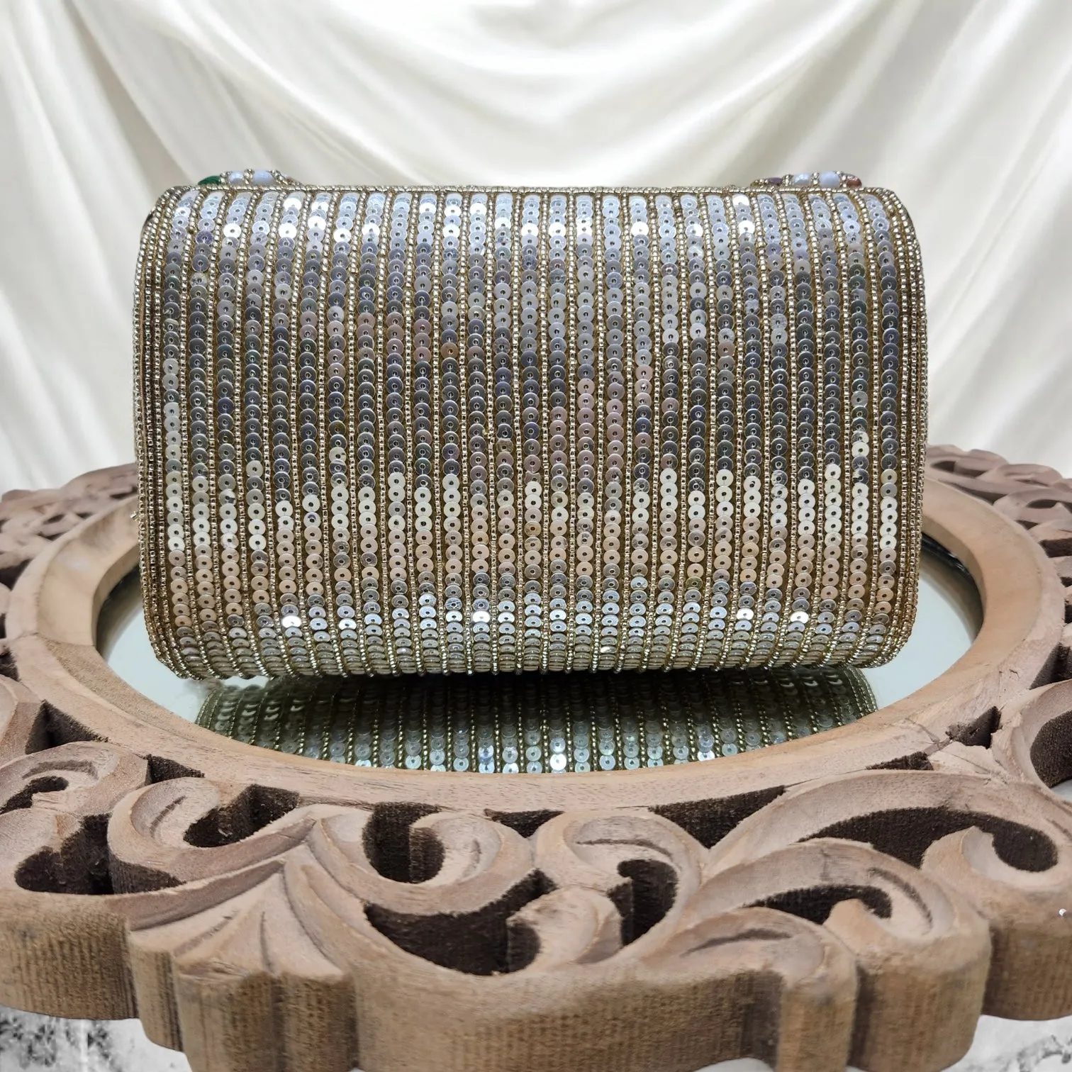 Amayra Sequined Antique Gold Flapover Box Bag