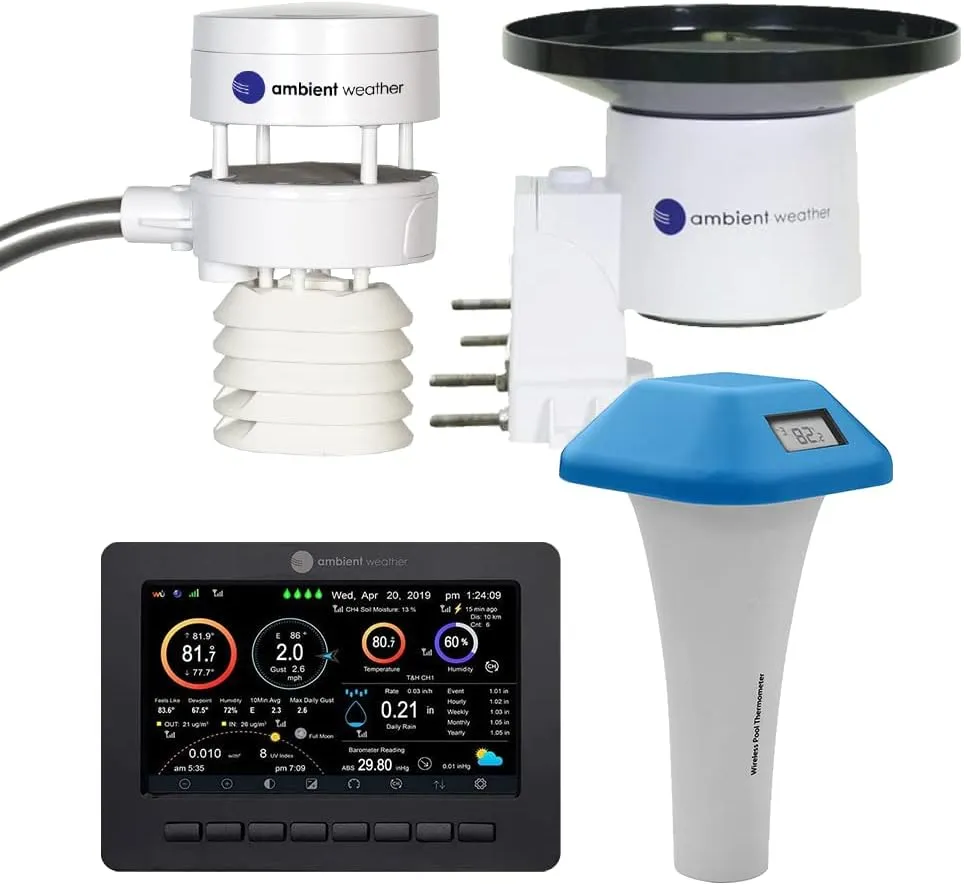 Ambient Weather WS-5000 Pool Bundle - Ultrasonic Smart Weather Station for The Pool w/WiFi Remote Monitoring and Alerts