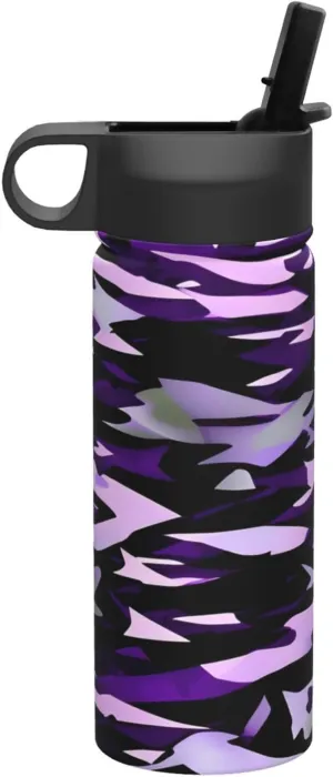 American Camouflage Purple Print Flask Stainless Steel Water Bottle with Straw 18OZ FOR Outdoor Gym Commute