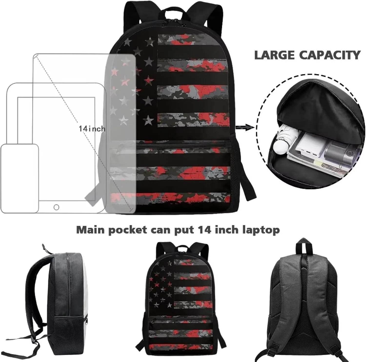 American Flag Camouflage Backpack for Boys 14-16 Back Pack for School Kids Boys 17inch Primary School Backpack for Kids Middle School Backpack Aesthetic Teens Backpack Travel